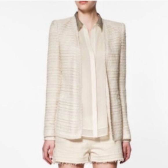 Zara Jackets & Blazers - Zara Fantasy Cream Boucle Tweed Open Front Blazer